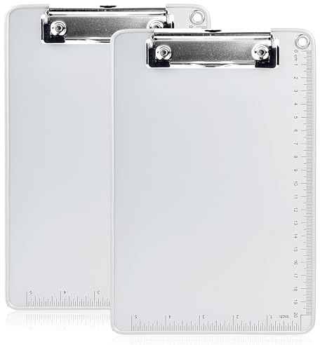 2 Pièces Porte-Bloc en Aluminium A5,Planches à Pince avec des Clips Métallique Caoutchoutée,Clip Planches avec Règle Graduée,Bloc à Pince pour École Bureau (Argent, A5)