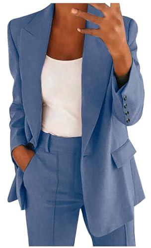 MJGkhiy Tailleur Donna Pantaloni e Giacca Elegante Sera Tuta Blazer a Maniche Lunghe Lavoro Completi Casual Curvy Due Pezzi Set Business Ufficio Slim Fit Completo Autunno Primaverile
