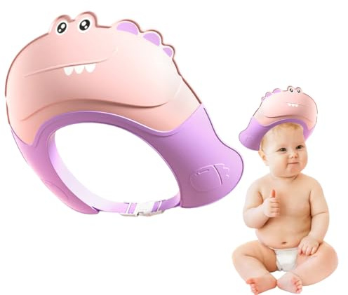 JYNVO Gorro de ducha para bebé, gorro de champú para bebé, gorro de baño ajustable, gorro de baño con visera para niños, protección para ojos, oídos y rostro (rosa cocodrilo)