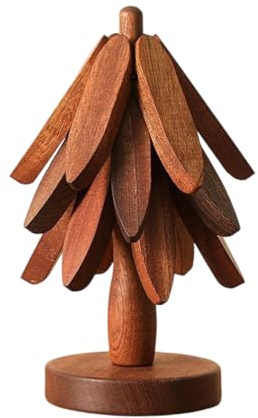 Sottopentola in legno a forma di albero, set di sottopentola pieghevoli in legno di noce, sottopiatti + supporto per piatti caldi, pentole, ciotole, teiere, presine