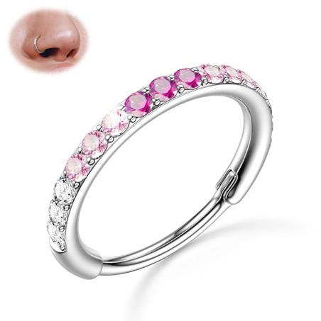 BodyBonita 20G Gradiente Rosa CZ Piercing Nariz - 316L Cirúrgico Acero Piercing Oreja Clicker Anillo de Septo Aro Nostril Joyería Cartílago Hélice Torre Tragus Daith Pendientes 7mm