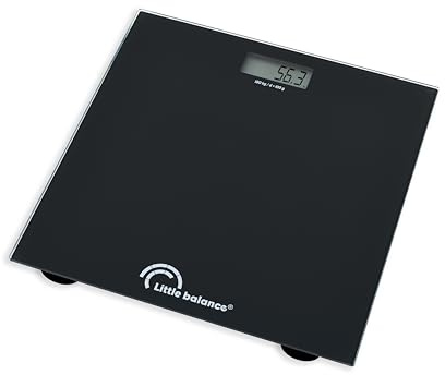 LITTLE BALANCE 3016 Starty, elektronisk personvåg, automatisk start, LCD-display, 4 högprecisionssensorer, extra platt, härdat glas, 180 kg/100 g, kol