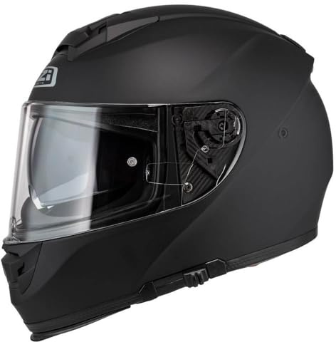 NZI Casco de Moto Integral Designed Solid Negro Mate con Gafas de Sol | Unisex Hombre y Mujer Homologado ECE 22.06