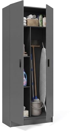 duehome | Armario Multiusos, Escobero, 2 Puertas, Modelo Multi Useful, Acabado en Color Gris Grafito, Medidas: 73 cm (Ancho) x180 cm (Alto) x 37 cm (Fondo)