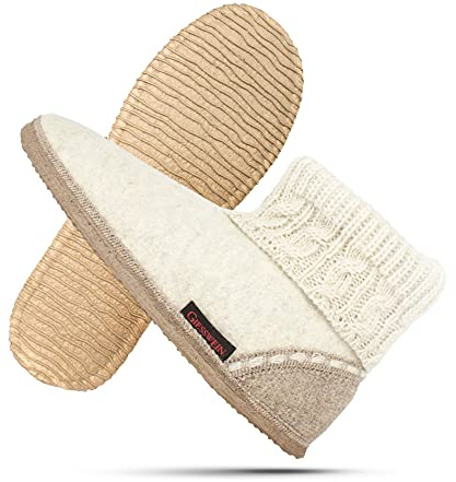 Giesswein Chausson Freiburg écru mélangé 36 - Pantoufles Hautes en Laine | Chaussons Chaudes pour Femmes | Chaussures en Feutre antidérapantes | Pantoufles en Feutre de Laine | Manchette tricotée