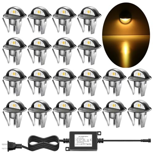 QACA 20pcs LED Step Lights Low Voltage IP65 Waterproof Recessed LED Deck Lighting, Half Moon F1.38 Yard Garden Patio Step Landscape Pathway Decor Lamps, Warm White