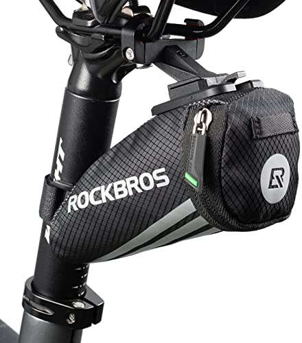 ROCKBROS Sacoche de Selle Vélo Arrière Mini Sac de Queue VTT BMX 0,5L Paquet sous Siège Bandes Réfléchissantes Universel Léger Vélo de Route Ville Cyclime Sangle Scratch Support Nylon 56g/44g Noir