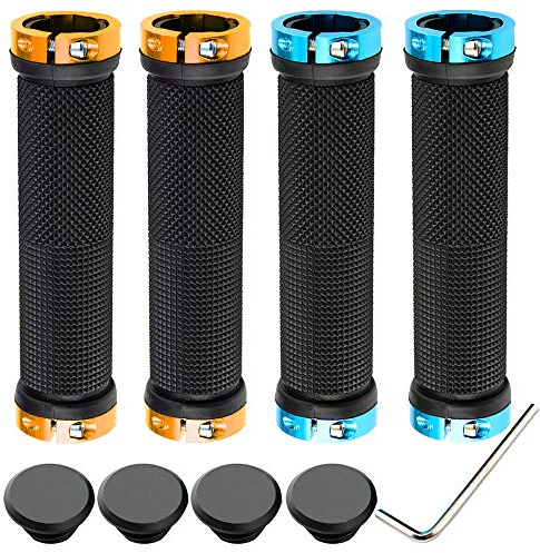QitinDasen 2 Pares Premium Puños Bicicleta, Puños Manillar Antideslizante Ergonomicos, Empuñadura BMX, Puños MTB, Protector Manillar Bicicleta, para Mango de Diámetro 22mm (Dorado + Azul)