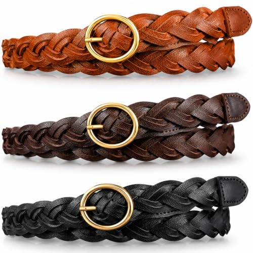 SATINIOR 3 Pcs Women Braided Belt Leather O Ring 3Color