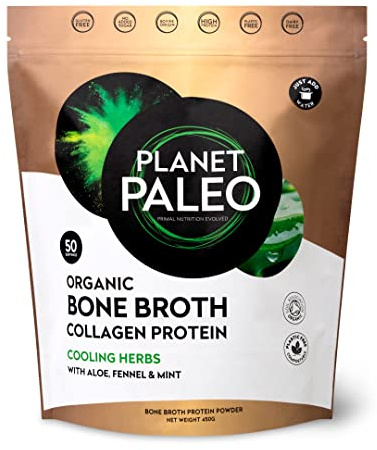 Planet Paleo Organic Bone Broth - Cooling Herbs (450g, 50 Servings) Organic, Grass Fed, High Protein | Fennel, Peppermint, Liquorice and Aloe Vera - Digestive Support