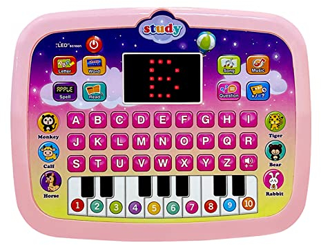 Kid Tablet Toddler Learning Pad Learning Toys with Screen -Educational Toys Fun Gifts -Music/Piano/ABC/Numbers/Words/Spell/Animals - for Boys&Girls 3-5 (PINK)