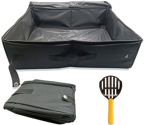 Litiere de Voyage pour Chat Pliable avec Couvercle, Bac à Litière pour Chat Portable avec Pelle, Imperméable, Durable, Facile à Nettoyer pour Intérieur, Extérieur, Voiture, 47 * 36 cm, XXL, Noir