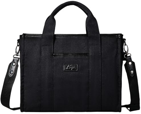 Kasgo Canvas Tote Bag, Umhängetasche Damen Crossboday Casual Wiederaufnahme Totes für Dame mit Reißverschluss Taschen Geldbörse Arbeit Reisen Schule Schwarz