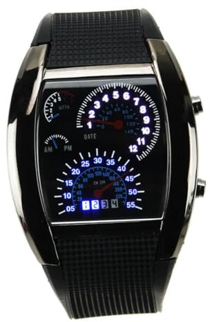 Holibanna LED Armbanduhr Herren Unisex Blaues Auto Meter Zifferblatt Fliegeruhr Edelstahl Digitaluhr mit/Woche Verstellbares Armband für Männer und Frauen