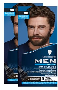 Schwarzkopf Men Perfect Coloration pour barbe 80 naturel noir-marron niveau 2 (2 x 30 ml) pour dissimuler les cheveux gris pour un résultat naturel, application rapide