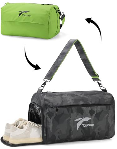 Tolaccea Sporttasche Klein für Damen Herren, 25L Wendbare Reisetasche Handgepäck Tasche mit Schuhfach & Nassfach,Leichtgewicht & wasserdichte Weekender Duffle Bag für Reisen, Fitnessstudio, Schwimmen