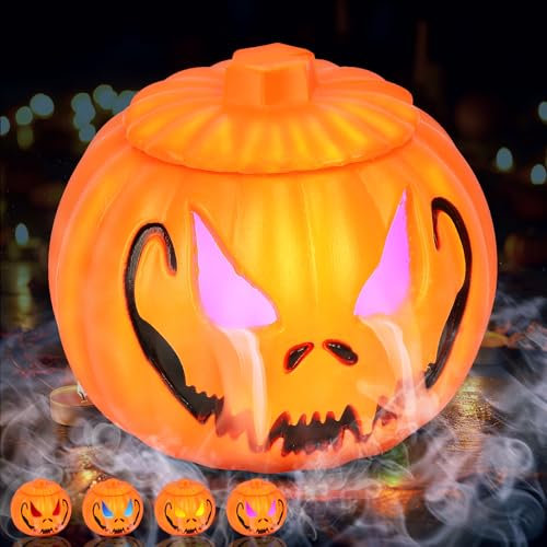 Hzdyopk Fog Machine Halloween, 12 LED Lights, Ultrasonic Mist Maker, Four-Colour Gradient Halloween Pumpkin Fog Machine, Halloween Bucket, Halloween Decoration Nebuliser for Halloween Party