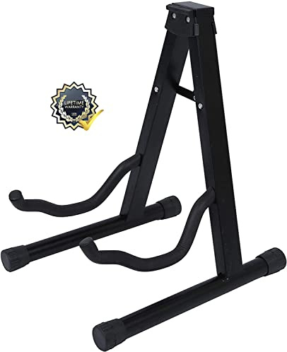 ROCKSTAR - Soporte de Guitarra RCKA Portátil Universal en Forma de A para Guitarra Acústica, Eléctrica y Bajo - en Acero, Fuerte, Estable y Plegable