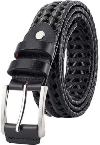 GORGECRAFT Cinturones de Hombre Cinturón de Vestir de Cuero Trenzado Cinturón de Cuero Tejido Informal de 44-7/8 Pulgada Cinturón de Cuero Tejido de Imitación para Hombre Hebilla Negro