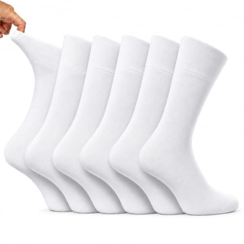 ARG 6 Pairs Non Elastic Diabetic Mens Socks Easy Grip Loose Soft Top Rich Cotton Sock Smooth Toe Seem Non Elastic Cuff 6-11 one size UK