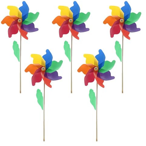 5 girandole colorate in legno arcobaleno in plastica per cortile, giardino, prato, patio, decorazioni per feste (5 pezzi)