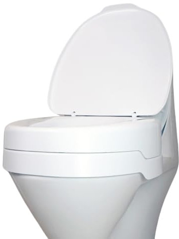 Helping Hand Company EZY-FIT Toilet Seat Riser 4” with Lid for Elderly and Disabled. Strong, Secure and Portable Toilet Seat Elevator. Universal Fit for Round and Square Toilets.