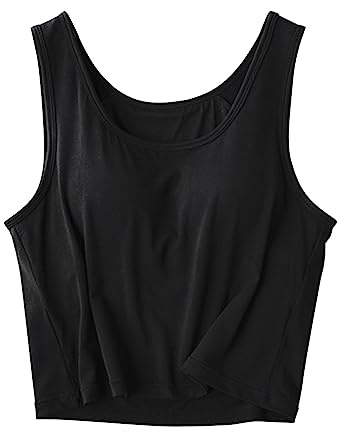 Crop Toppar damer med bh sporttopp damer lös kort lång topp sport linne ärmlös undertröja bh toppar rund hals spagettiremmar andas sommar topp enfärgad fritidsblus bekväm blusskjorta