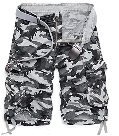 Mens Elasticated Camo Cargo Shorts - Mens Combat Cargo Work Shorts | Loose Casual Camo Shorts With Multi Pockets Relaxed-Fit Work Shorts Lightweight Cargo Shorts Plus Size Cotton Cargo Jeans