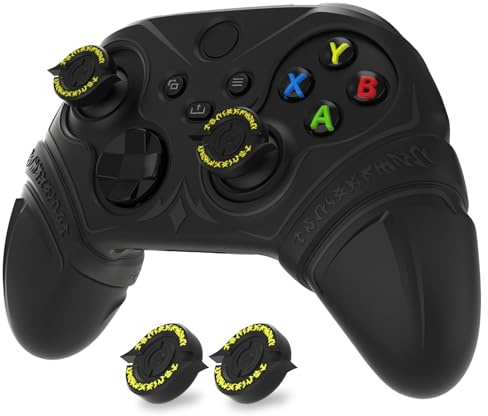 PlayVital Schutzhülle für Xbox Series X/S, Rutschfeste Silikonhülle, Erschütterungssichere Hülle Grip-Skin Case mit Stick-Kappe & Aufkleber Zubehör für Xbox Core Controller, Runen-Edition(Schwarz)​