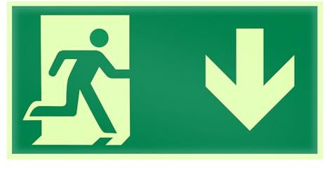 VOSSOT Cartello Uscita di Emergenza Fotoluminescente 15x30cm – Adesivo Segnale di Emergenza Freccia in Giù – Segnaletica di Sicurezza per Uffici, Scuole, Ospedali, Edifici