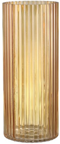 KAYLETIN bärnstensglasvas, cylinderglasvaser, hög blomvas, moderna ribbade vaser för vardagsrum, soffbord, matbord, kontor, bröllop, hylla, 30 cm