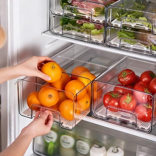 Peelanmall Organizzatore per frigorifero, cassetti impilabili, in acrilico con maniglie, organizer da cucina per dispensa, congelatore, armadio, cassetto, ufficio