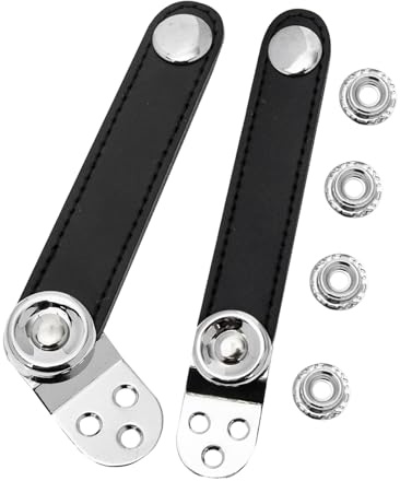 SECFOU 2pcs Black Double-layer Metal Accordion Straps with Leather Bellows Belt Extension 8.2cm Center Distance Replacement Harness for Musical Instruments