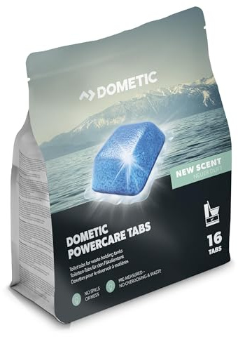 DOMETIC Power-Care für Camping-WCs & Chemietoiletten – Sanitär-Zusatz zersetzt Fäkalien und verhindert unangenehme Gerüche – Alternative zu Sanitärflüssigkeit (16 Tabs für 16 Tankfüllungen)