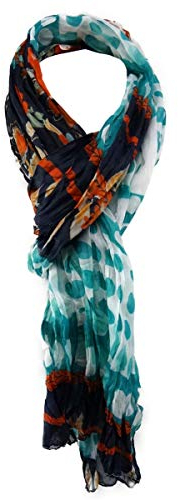 TigerTie Chiffon Schal in türkis schwarz orange weiß gemustert - Gr. 180 x 50 cm
