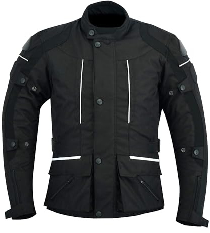 Sterling Sports® Mens Waterproof Jackets CE Armoured Motorcycle Men's Jackets - Quick Dry Motorbike Jacket for Summer or Winter Riding - Textile Cordura Polyester Fabric (Black, Small)