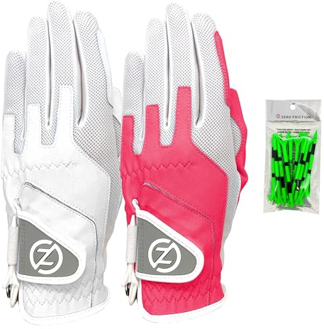 Ladies Synthetic Right Hand Golf Glove (2 Pack), Universal Fit White/Pink, One Size