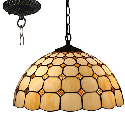 GDLight 16 Pulgadas de la Vendimia del Estilo de Tiffany Lámpara Colgante Barroco mediterránea Hecha a Mano del vitral de Las Luces Colgantes de Comedor Salón Dormitorio