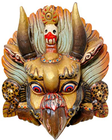QT S Hand Crafted Wooden Garuda Hindu and Buddhists Asian Mask Tibetan Nepal Newari Art Home Decor or Tattoo Shops Office Gift Garuda Wall Hanging sculpture Hand Carved Wooden Gifts