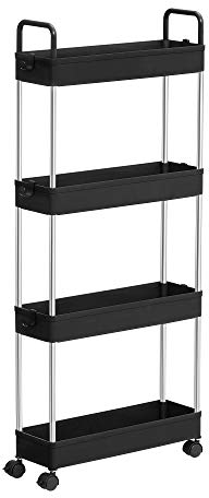 SONGMICS Chariot de Rangement 4 Niveaux, Étagère de Cuisine avec roulettes, Organisateur de Salle de Bain, Gain de Place, avec Poignées, 14,4 x 42 x 93 cm, Noir KSC018B01