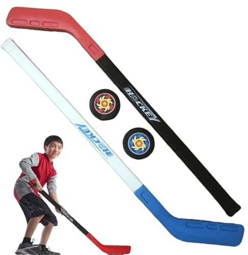 Pineeseatile Set da Hockey per Bambini, Allenamento su Strada per Bambini, Ragazzi, Ragazze, Interni ed Esterni, Blu Rosso, Bastone da Hockey con 2 Palline