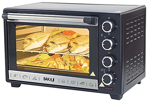 Bakaji Forno Fornetto Elettrico Ventilato Capacità 38 litri Potenza 1600W Temperatura Regolabile fino a 230° 4 Funzioni Elenti Riscaldanti in Acciaio con Luce Interna Funzione Timer Girarrosto