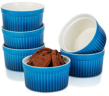 120ml Soufflé Förmchen Porzellan, Candiicap 6er Set Auflaufform zum Backen, Pudding, Crème Brûlée, Puddingbecher, Dip zum Servieren, Ofen-, Mikrowellen- und Spülmaschinenfest (120ml,Marine Blau)