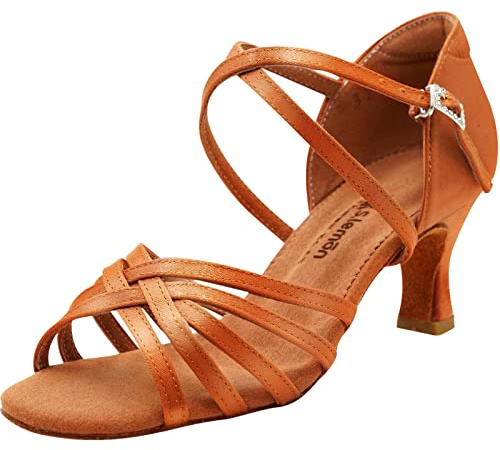 s.lemon Women Latin Shoes,Adult Satin Salsa Ballroom Latin Dance Shoe for Ladies Tan 5cm 37