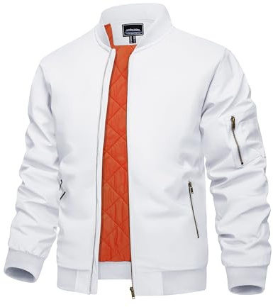 KEFITEVD Hommes Bomber Baseball Vestes Hiver Rétro Militaire Veste Chaud Cargo Manteaux avec 4 Poches,Blanc,L