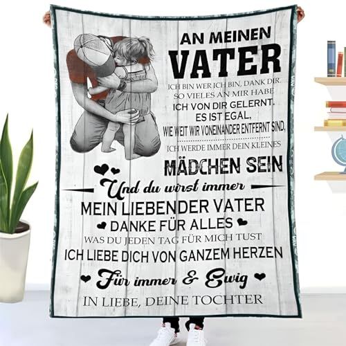 Vatertagsgeschenk für Papa, Kuscheldecke Flauschige Personalisierte Geschenke Decke An Meinen Papa, Tochter für Papa Luftpost Positiv Ermutigen Decke(Deutsch), Super Weiche Wohndecke Schlafdecke