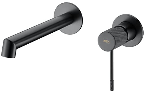 MICE - Grifo de lavabo empotrado - Monomando grifo de baño con sistema de montaje en pared, kit para montaje final Griferia empotrada Serie Line Black Gun Metal - Gris muy oscuro Satinado - GLD038/BGM
