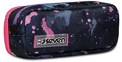 Pennhållare Skola Seven, Dubbel fack med elastiska band pennhållare, FLUO STRING GIRL, Fuchsia