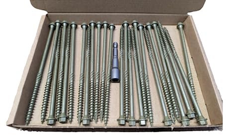 Box 25 - AJFixings Timber Hex Head Exterior Green Decking Frame Fixing Screws (200mm)