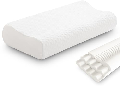 CQQC Contour Memory Foam Kopfkissen, höhenverstellbares ergonomisches Kopfkissen, Nackenstützkissen mit Bezug, Seitenschläferkissen für Rücken- und Bauchschläfer, 60x35x13/11cm